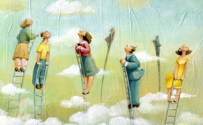 Ihmiset pälyilevät taivaisiin