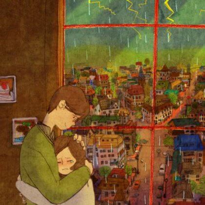 Isä suojelee tytärtä