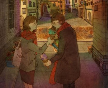 Nainen syöttää miehelle jäätelöä