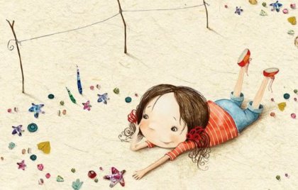 Tyttö oppii rannalla