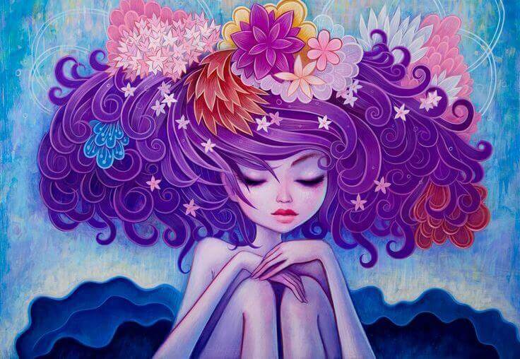 Kukat tytön hiuksissa