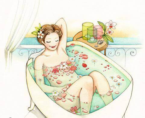 Kauneus nainen kylvyssä