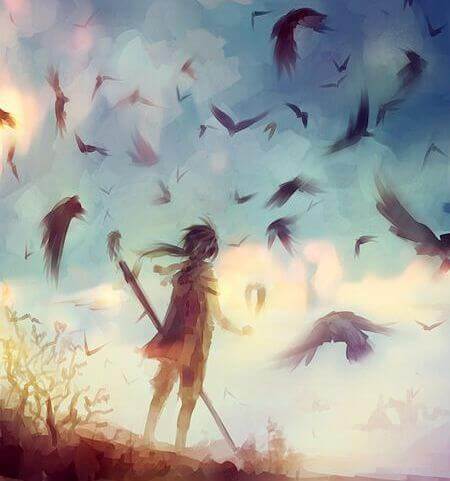 Pelko poika ja linnut pellolla