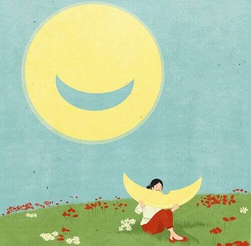 Nainen haukkaa auringosta palan