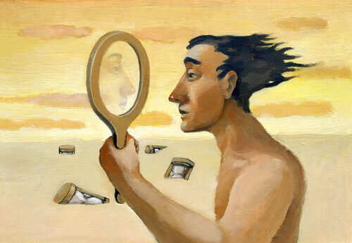 Mies katsoo itseään peilistä