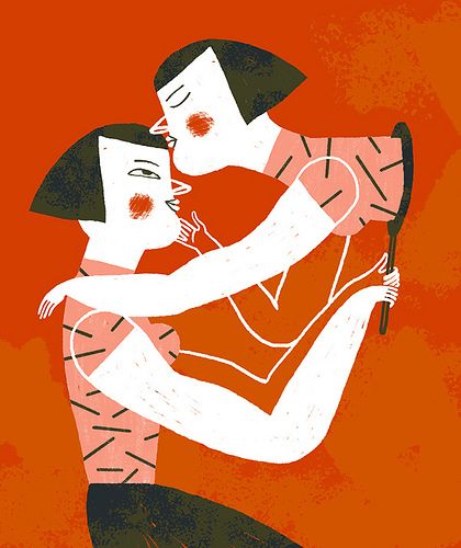 Nainen syleilee peilistä itseään