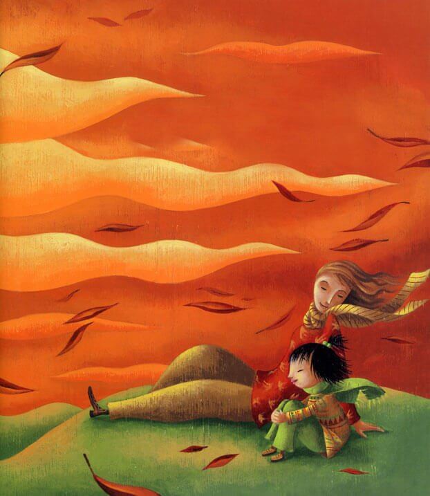 Äiti ja lapsi tuulessa