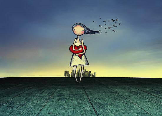 Tyttö kaupungin ulkopuolella