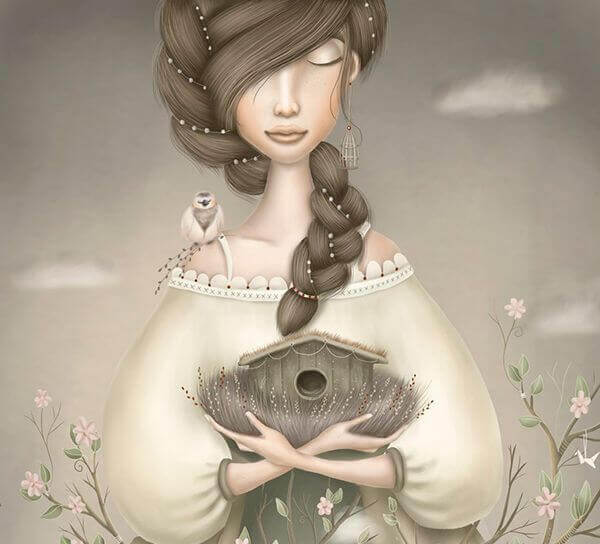 Nainen ja linnunpönttö