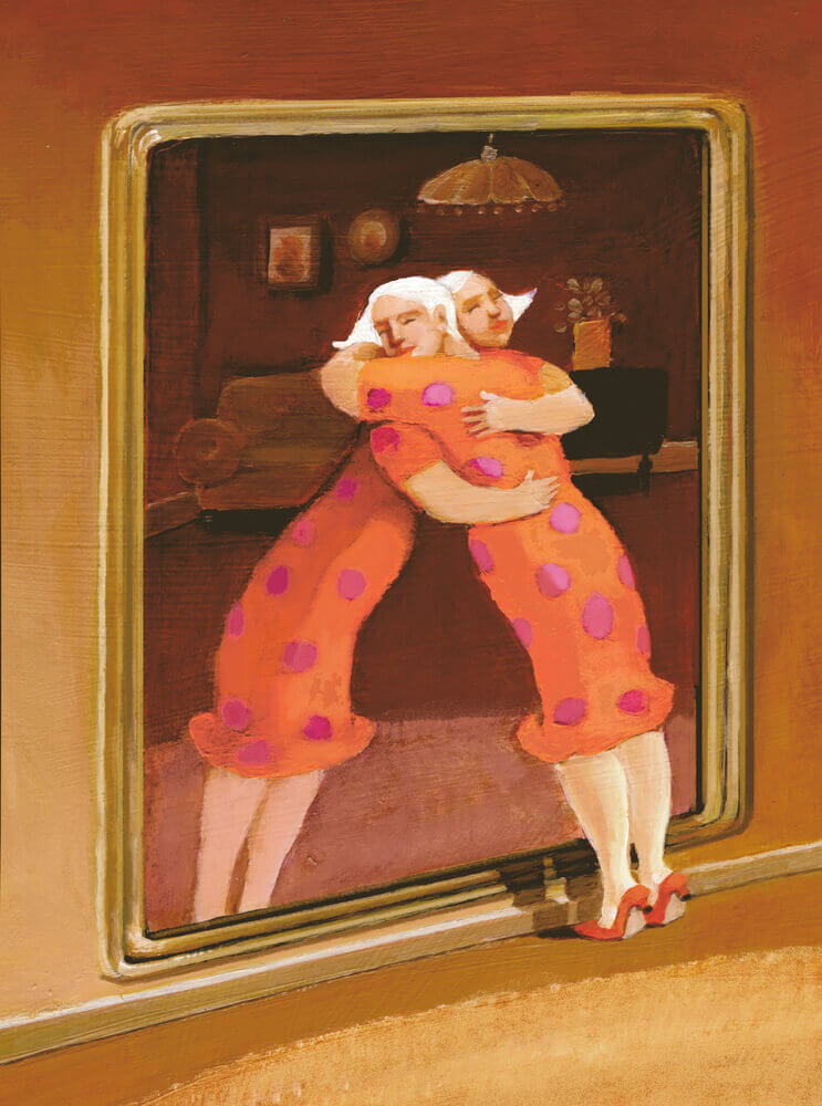 nainen-halaa-peilikuvaansa