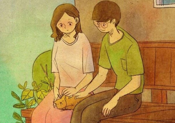 pari silittaa kissaa