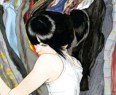 Tyttö halaa vaatteita