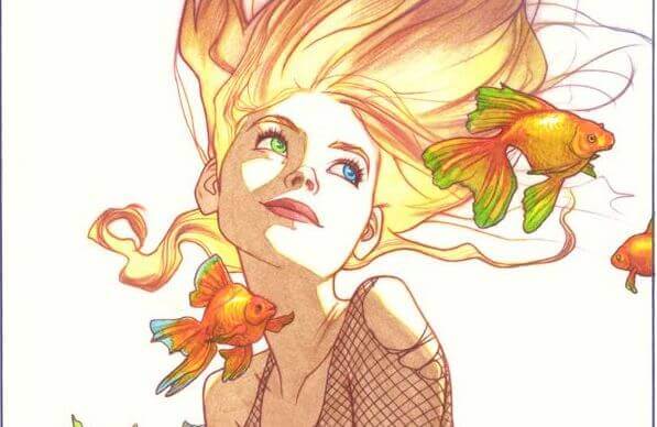 Tyyni nainen ja kalat
