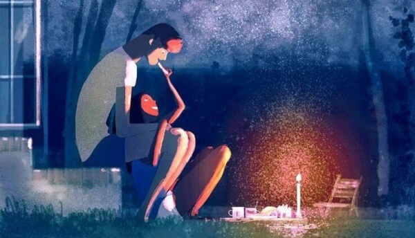 ulkona kynttilanvalossa