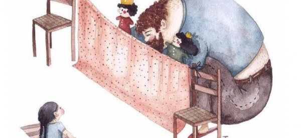 Isä tekee nukketeatteria