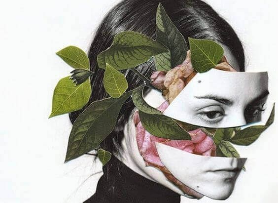 Naisen kasvot palasina