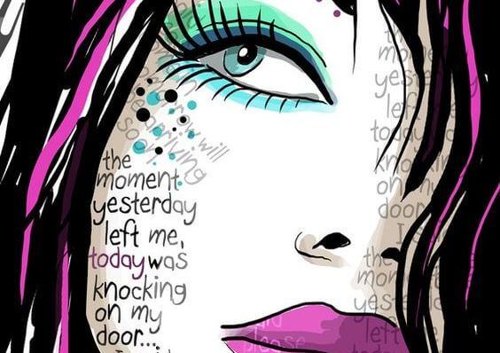 Tekstiä naisen kasvoilla