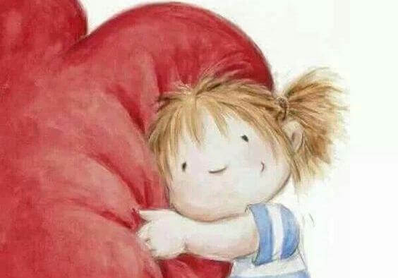 tyttö halaa sydäntä
