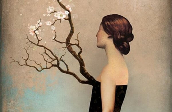 naisen rinnasta kasvaa puu