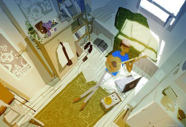 poika soittaa kitaraa