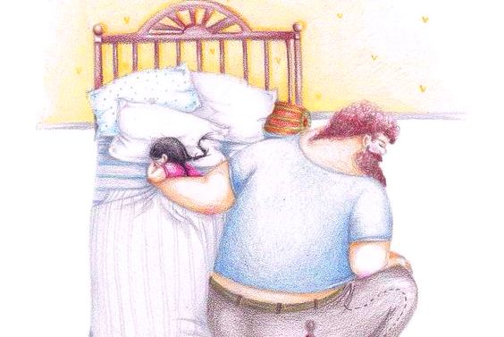 isä laittaa lapsen nukkumaan