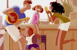 perhe pitää hauskaa yhdessä