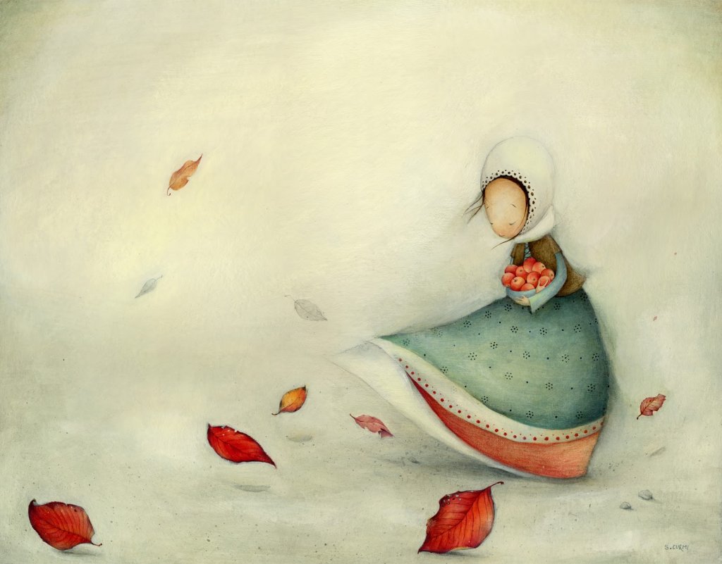 tyttö kerännyt omenoita