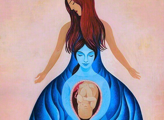 nainen synnyttää äidin ja vauvan