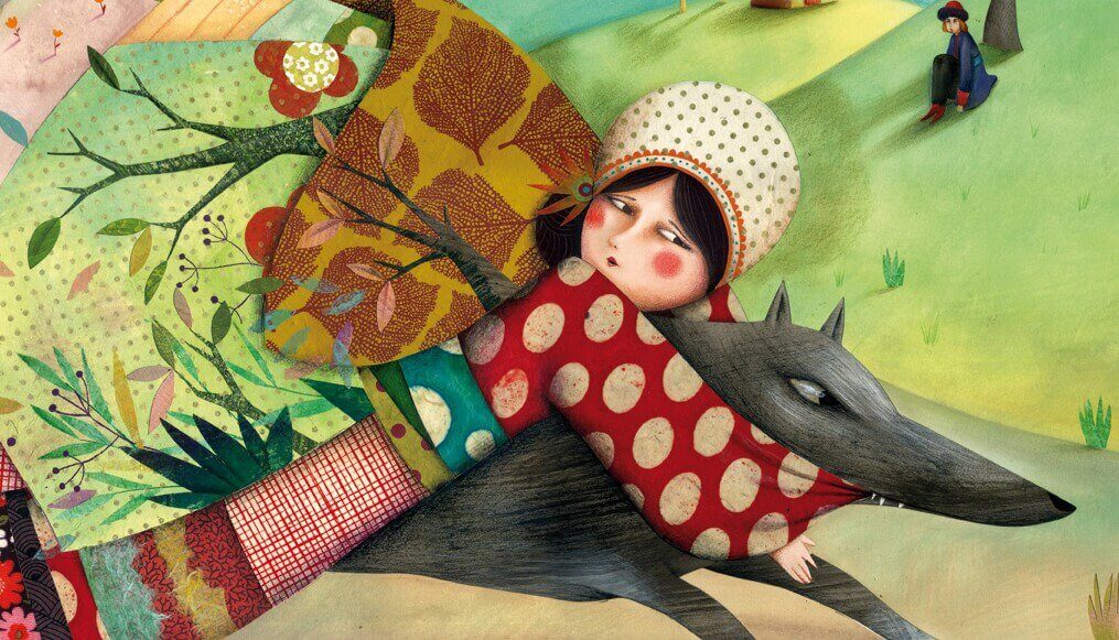 tyttö lentää suden kanssa