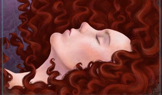 punahiuksinen nainen nukkuu tai on koomassa
