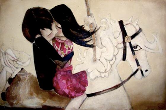 suudelma hevosen selässä