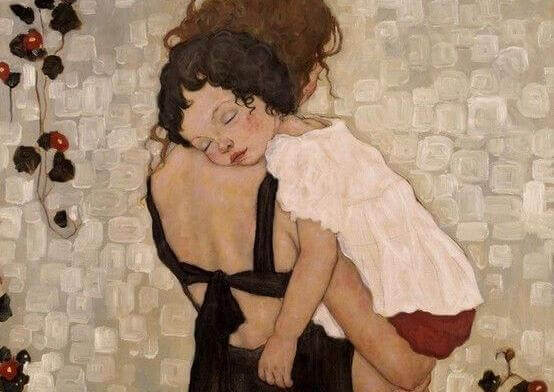 tyttö äitinsä olkapäällä