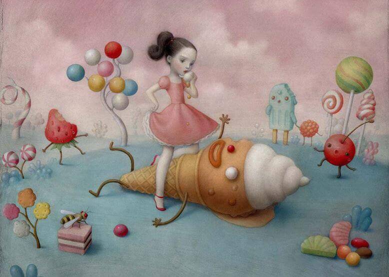 tyttö kaatoi ison jäätelön maahan ja syö sitä