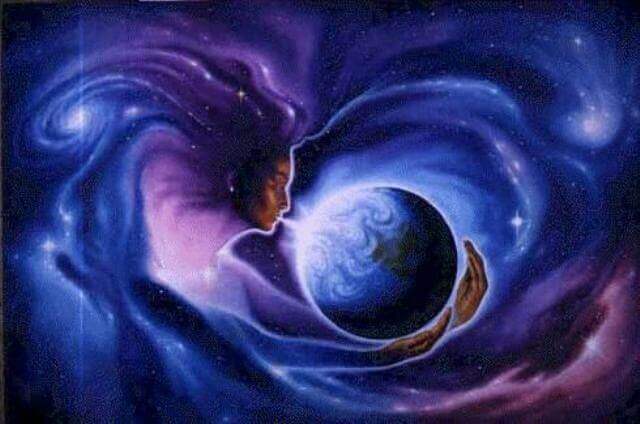 nainen hengittää maapalloon