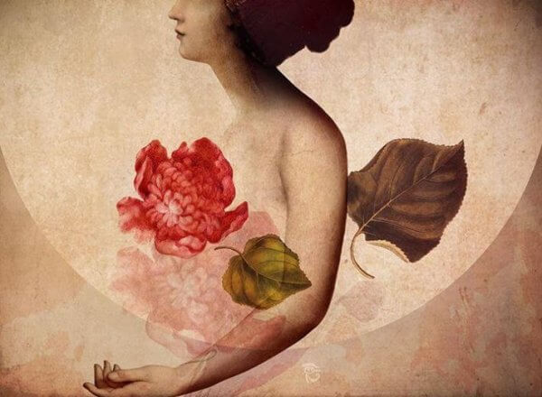 nainen ja kukat