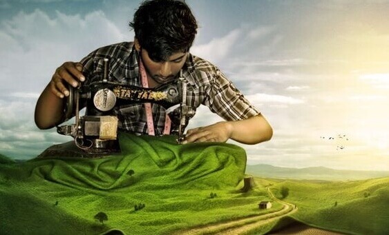 mies ompelee maisemaa