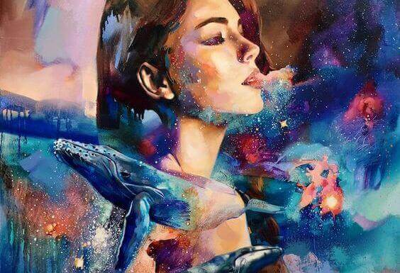 Maalaus naisesta ja valaasta