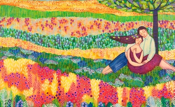 pariskunta kukkakedolla