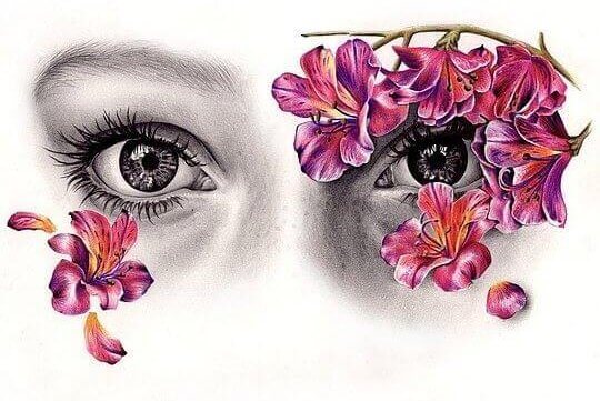 kukat ympäröivät silmiä