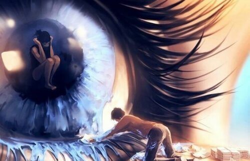 nainen silmässä jota mies pesee