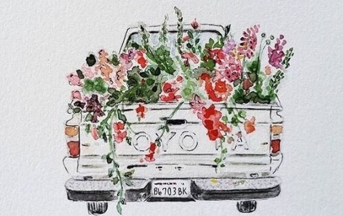 auton lava täynnä kukkia
