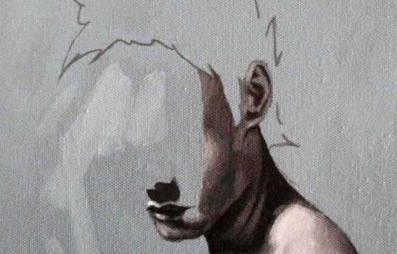 miehen kasvoista on puolet pyyhitty pois