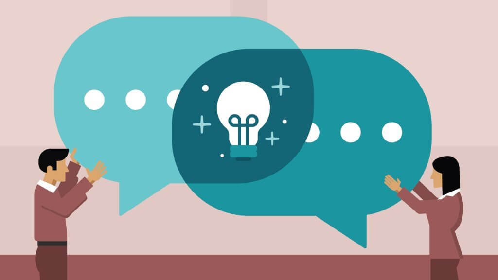 kaksi puhekuplaa yhdistyy ideaksi