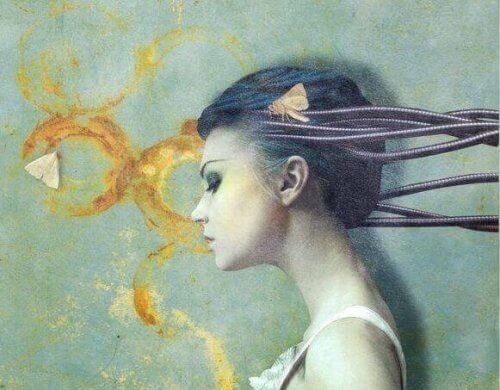 naisen päästä lähtee johtoja