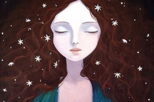 naisella tähtiä hiuksissaan