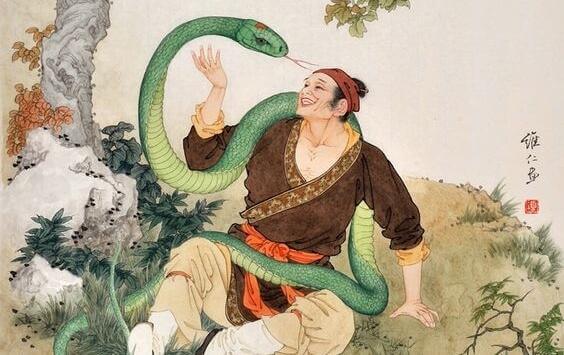 mies ja suuri käärme