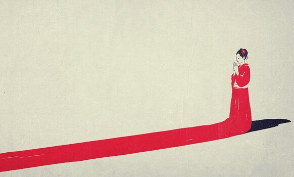 japanilainen nainen ja pitkä mekko