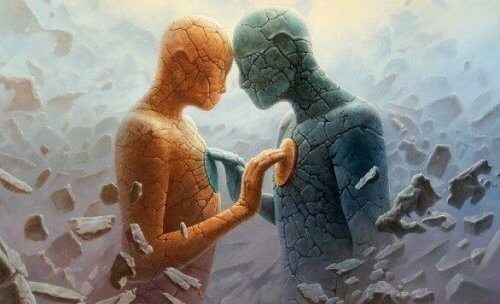 kaksi eriväristä ihmistä tai patsasta