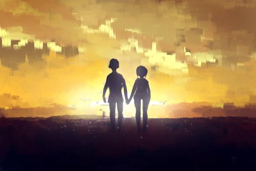 pari auringonlaskussa