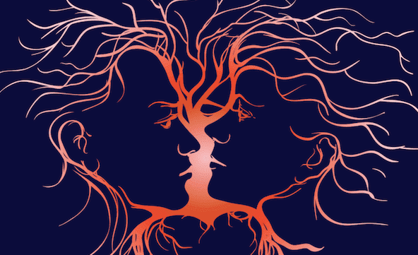 miehen ja naisen siluetit muodostavat puun